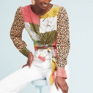 Anthropology Bl-nk leopard patchwork blouse